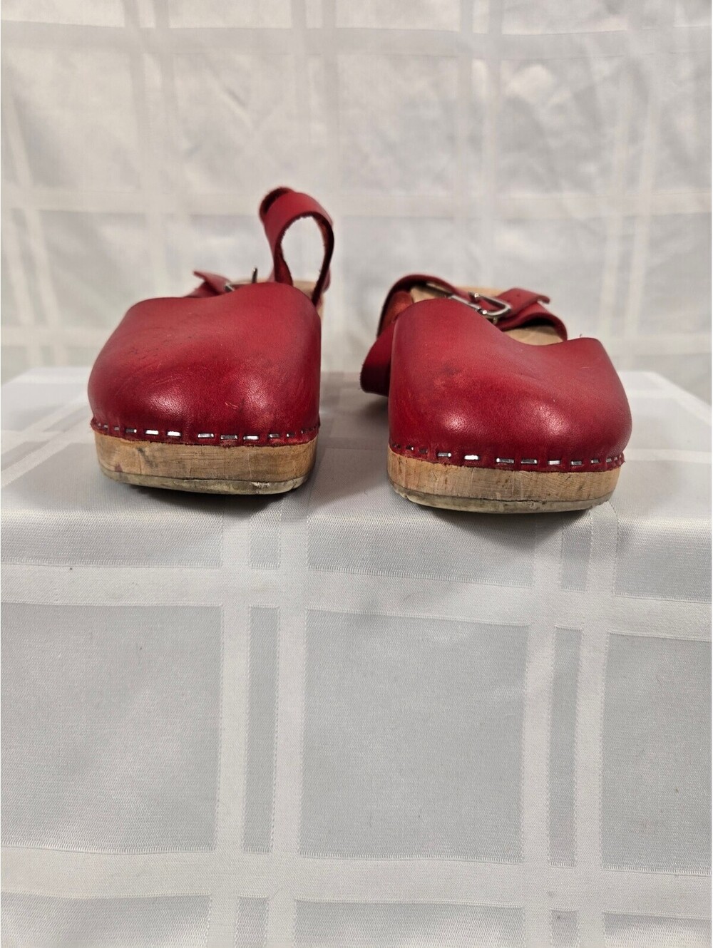 Lotta from Stockholm Red Leather Swedish Wooden Clogs Boho - Picture 5 of 11